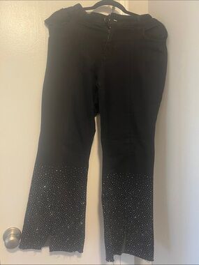 Black Women's Jeans with Embellished Hem
